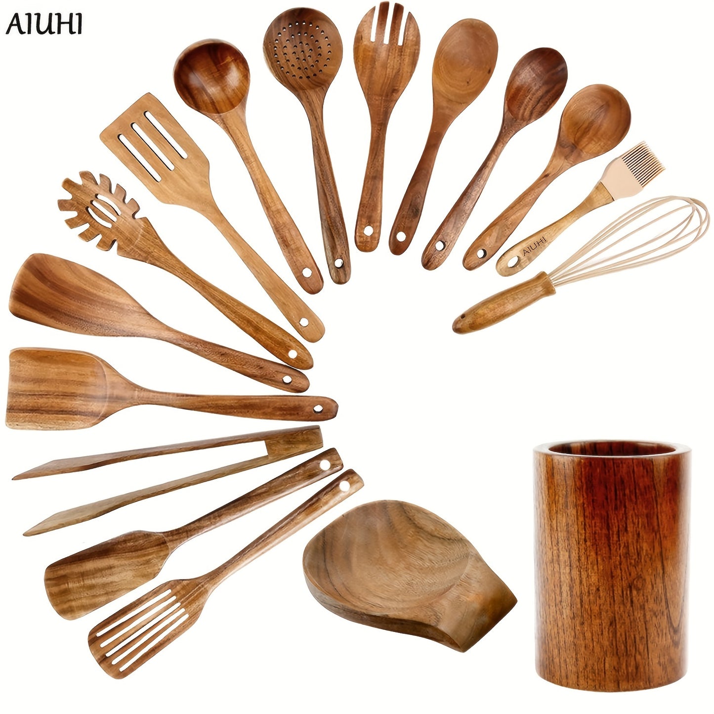 1 Set, Premium Teak Wooden Cooking Utensils Set - Extremely Durable, Non-Scratch, and Gentle on Cookware, Complete with Spoons and Spatula for Healthy and Natural Cooking, Perfect for Preparing Nutritious Meals with Natural Ingredients