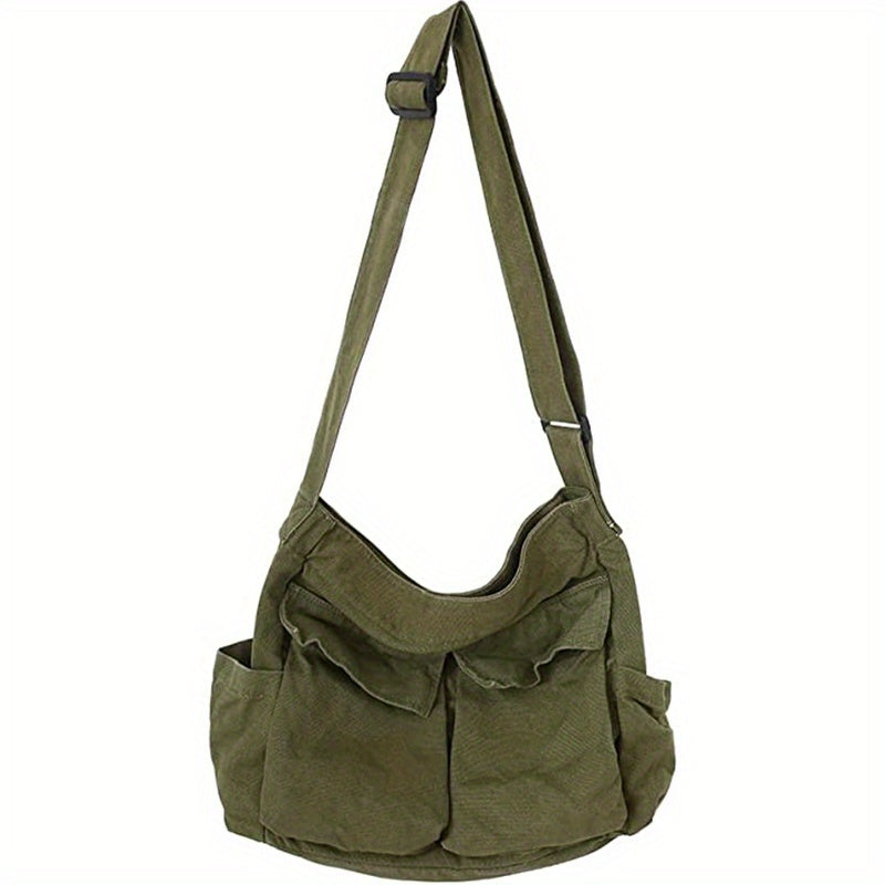 Vintage Canvas Crossbody Bag, Large Capacity Shoulder Bag, Simple Messenger Bag For School & Travel