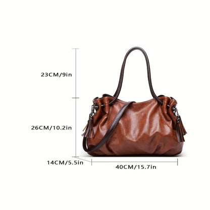 realaiot Casual Retro Design Handbag, Vintage Tote Bag For Daily Use, Top Handles Faux Leather Bag