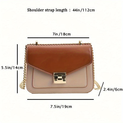 Trendy Chain Crossbody Bag, Color Contrast Shoulder Bag, Women's Mini Handbag & Square Purse