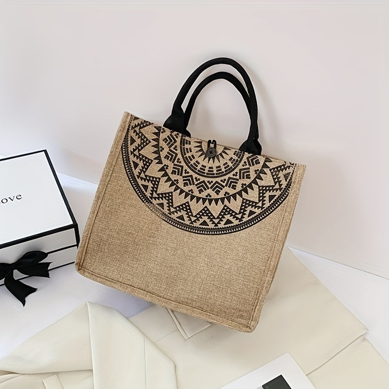 realaiot Trendy Ethnic Style Tote Bag, Large Capacity Handbag, Perfect Handle Bag For Daily Shopping