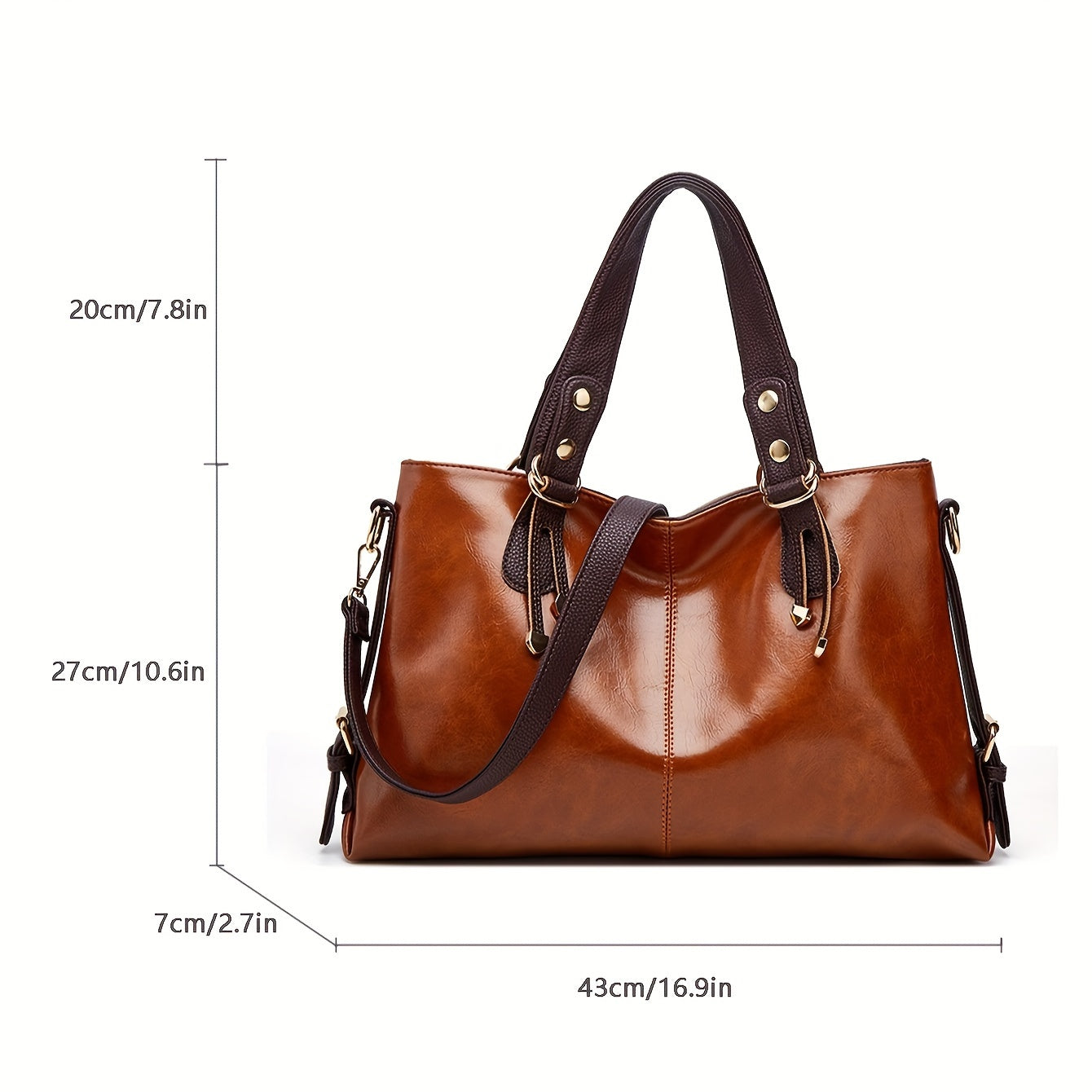 realaiot  Retro Tote Bag For Women, PU Leather Crossbody Bag, Trendy Satchel Purse For Office & Work