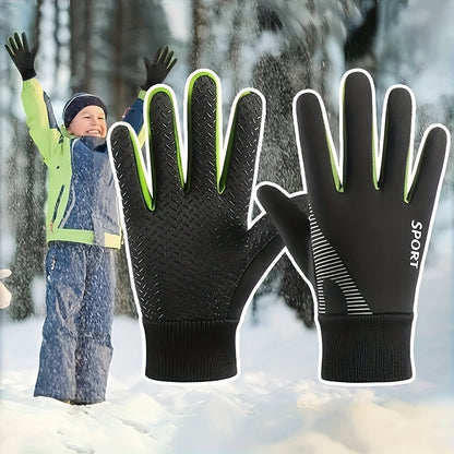 Youngsters' Winter Ski Gloves - Cozy Fleece-Lined, Non-Slip Grip, Warm & Windproof for Boys and Girls Ages 5-9, Perfect for Outdoor Play in Snowy Weather