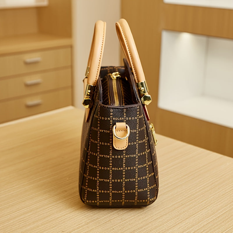realaiot  Stylish Plaid Pattern Handbag, Classic Luxury Crossbody Bag, Women's Office & Work Purse