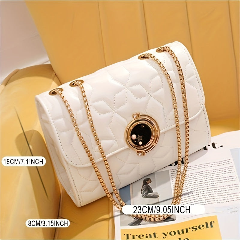 realaiot  New Star Patterned Decorative Single Shoulder Crossbody Bag, Fashionable And Casual PU Leather Crossbody Bag, Minimalist Handbag Small Bag, Outdoor Travel Small Square Bag, Detachable Chain, Valentine's Day Birthday Gift (9.05*3.15*7.10)inch