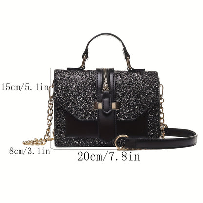 realaiot  Classic Sequins Decor Square Shoulder Bag, Minimalist Elegant Top Handle Satchel Bag Wallet For Women, For Carnaval Use