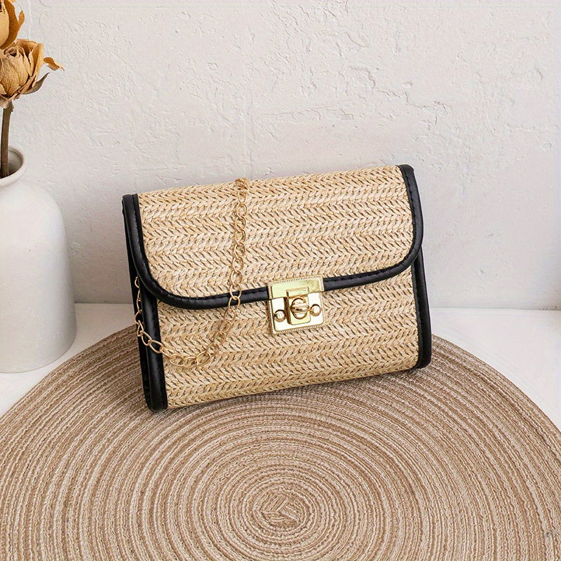 realaiot  Mini Straw Woven Flip Bag, Solid Color Fashion Tassel Crossbody Bag, Women's Simple Stylish Handbag & Shoulder Bag(46.99cm X 3.99cm X 14.0cm)