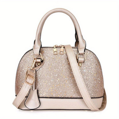 realaiot  Glitter Sequin Decor Dome Bag, Stylish Top Handle Handbag, Women's Casual Crossbody & Shoulder Purse