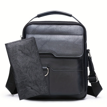 1pc Men's PU Leather Shoulder Bag, Large Capacity Casual Messenger Bag, Simple Business Trendy Sling Bag