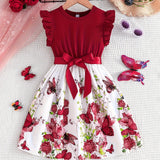 Girls Enchanting Fantasy Butterfly Print Spliced Midi Dress -Casual Summer Holiday Style - Perfect Gift Idea