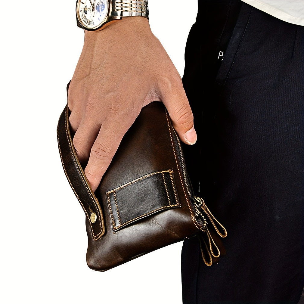 1pc Vintage Leather Waist Bag Fanny Bag For Men Women,  Bum Bag Belt Bag Slim Cell Phone Bag Coin Purse Wallet, Vintage Retro Crossbody Bag Sling Bag