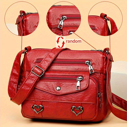 realaiot  Vintage Multi Pocket Crossbody Bag, Retro Shoulder Bag, Women's Casual Handbag & Purse