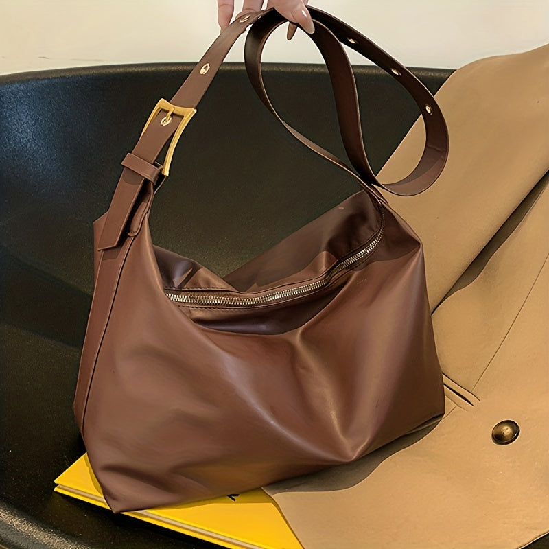 Simple PU Leather Crossbody Bag, Solid Color Large Capacity Tote Bag, Versatile One Shoulder Bag For Work School Travel