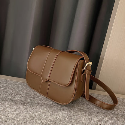 realaiot  Retro Solid Color Shoulder Bag, Women Minimalist Saddle Bag, Trendy PU Leather Crossbody Purse