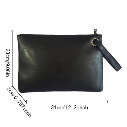 realaiot  Oversized Clutch Bag, Women's PU Leather Briefcase, Solid Color Square Handbag With Wristlet