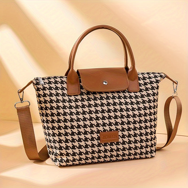 realaiot  Houndstooth Pattern Handbag, Fashion Crossbody Bag, Classic Dumpling Bag For Women