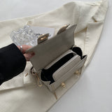 Retro PU Oil Leather Handbag, Mini Buckle Decor Crossbody Bag, Stitching Shoulder Purse With Wide Strap