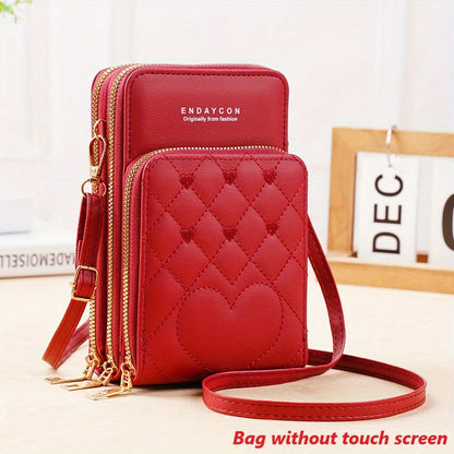 realaiot  Touch Screen Crossbody Mobile Phone Bag, Women's Zipper Around Coin Purse, Mini Multi Layer Shoulder Bag