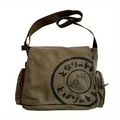 Men's Vintage Shoulder Messenger Bag, Canvas Large Capacity  Crossbody Bags, Cartoon Students Book Bags