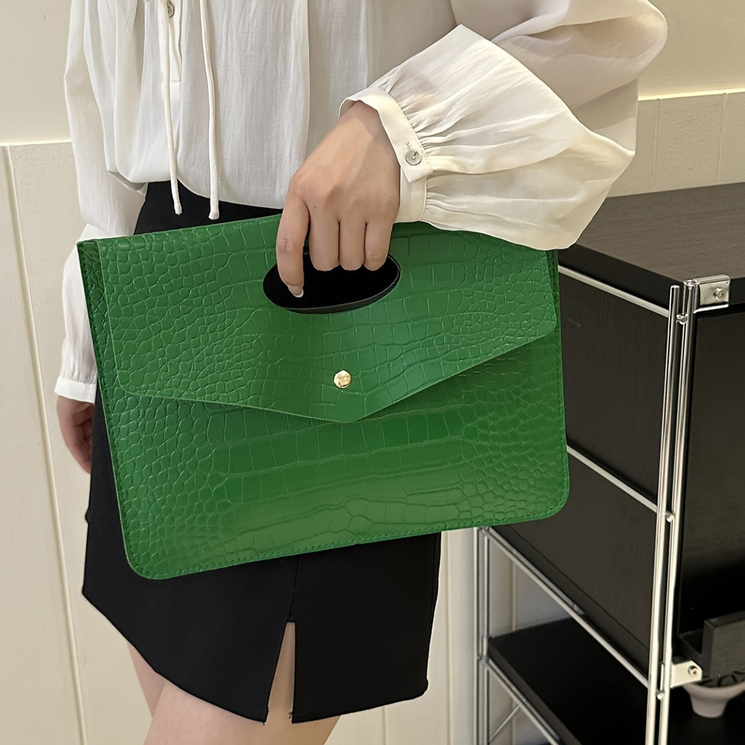 Hot Chic Envelope Clutch Bag, Solid Color Crocodile Pattern Satchel Bag, Pu Leather Wallet For Women