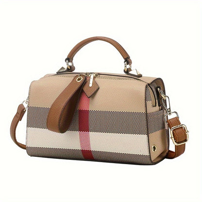 realaiotLuxury Plaid Pattern Handbag, Trendy Top Handle Square Purse, Classic Style Crossbody Bag For Women