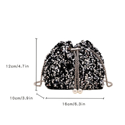 realaiot  Mini Fashion Sequin Bucket Bag, Trendy Crossbody Bag, Women's Elegant Handbag, Shoulder Bag & Purse For Wedding Party Prom