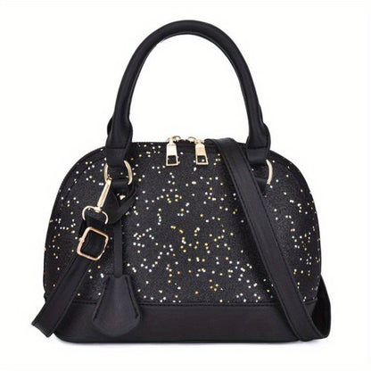 realaiot  Glitter Sequin Decor Dome Bag, Stylish Top Handle Handbag, Women's Casual Crossbody & Shoulder Purse