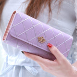 realaiot  Argyle Embroidery Wallet, Women's Folding Long Money Clip, Clutch Bag Classic Small Card Purse
