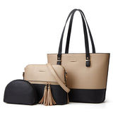 realaiot  Two Tone Tote Bag Set, Large Shoulder Handbag & Tassel Decor Crossbody Bag & Clutch Bag