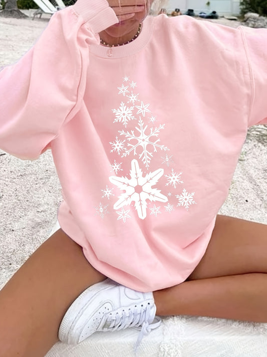 Women's Y2K-Inspired Casual Sweatshirt with Christmas Snowflake Print - Cozy Polyester, Round Neck, Long Sleeve Pullover