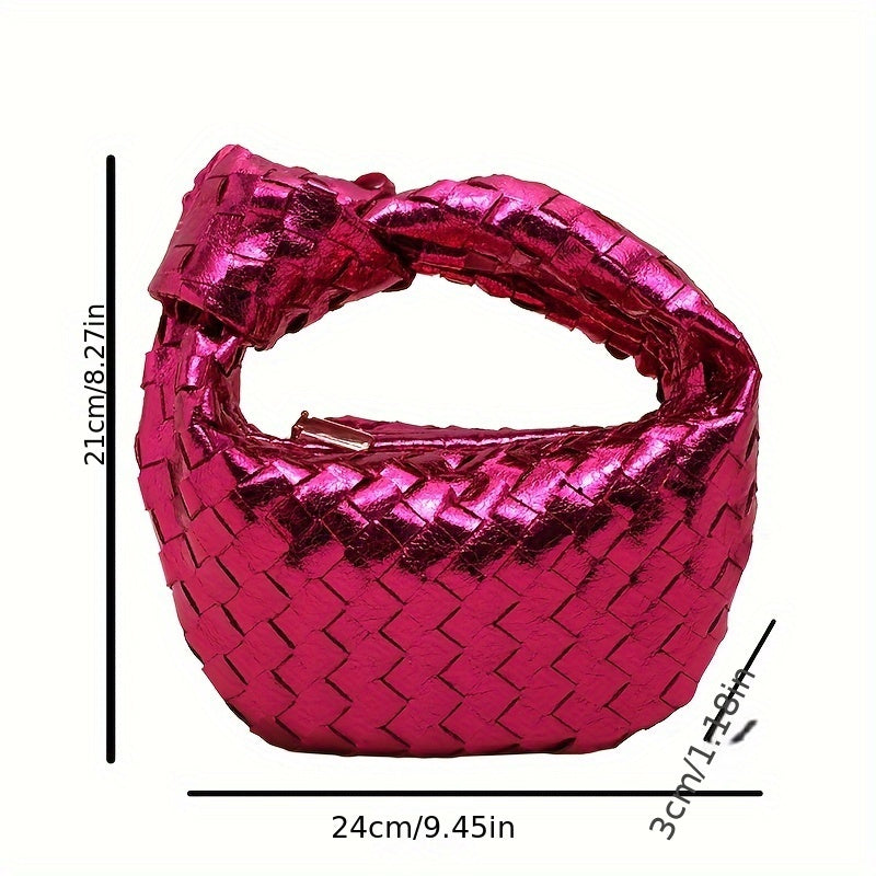 realaiot  Fashion Trendy Handbag, Shiny Solid Color Woven Lightweight Knot Handbag, Suitable For Daily Matching, Commuting, Christmas, Holidays, Parties, Weddings