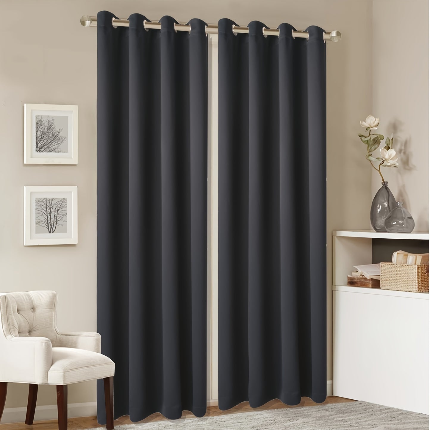 1 Panel Grommet Top Blackout Curtain Thermal Insulated Noise Reducing And Light Blocking Room Darkening Curtain For Living Room Bedroom Office Home Decor