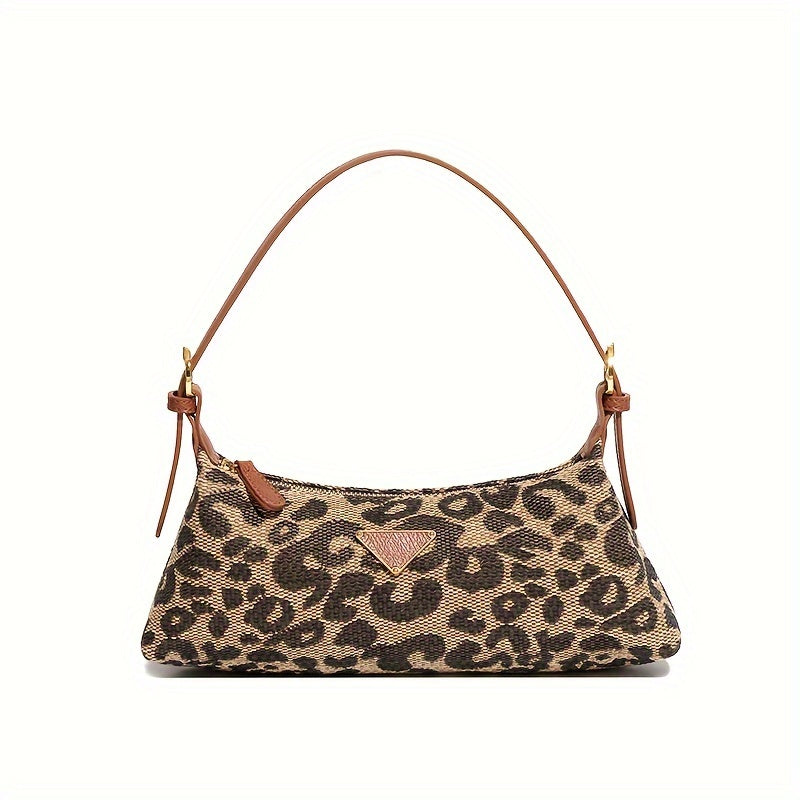 Retro Leopard/Houndstooth/Geometric Pattern Underarm Bag, Classic Textured Mall Shoulder Zipper Purse For Women