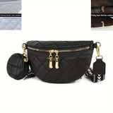 Argyle Quilted Fanny Pack With Coin Purse, Trendy Travel Crossbody Bag, Women's PU Leather Chest Bag