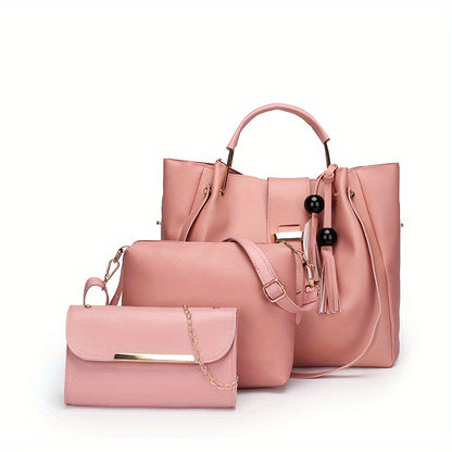 3pcs/set Fashion Pink Tote Bag, Trendy Crossbody Bag, Women's Casual Handbag, Shoulder Bag & Hobo Purse