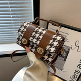 Mini Houndstooth Pattern Stitching Square Bag, Turn-Locks Top Handle Wallet For Women, Vintage Handbag