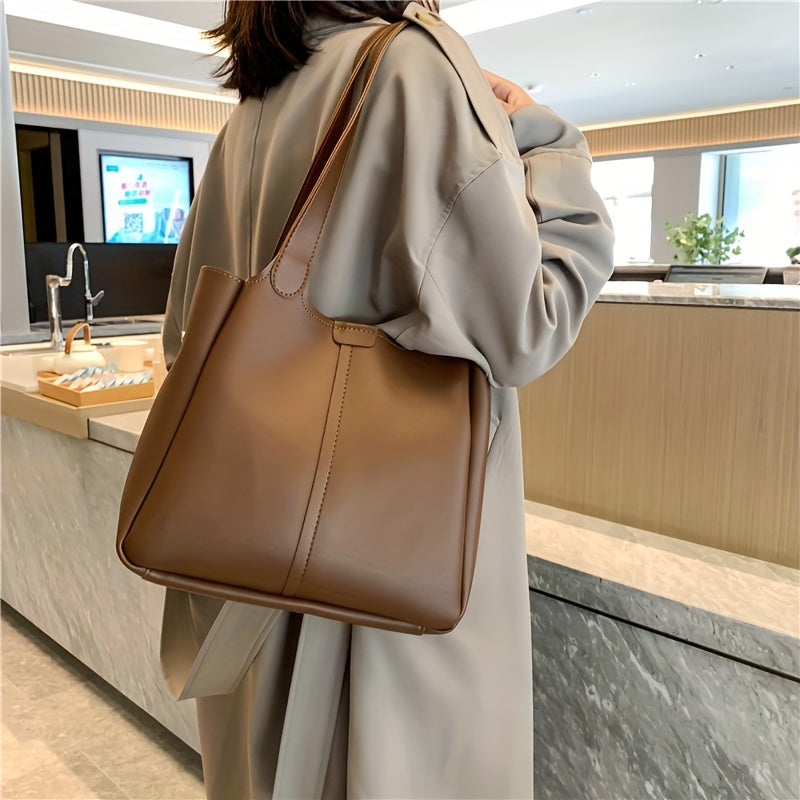 realaiot  Minimalist Tote Bag For Women, Simple PU Leather Handbag, Fashion Shoulder Bag For Work, School, Shopping