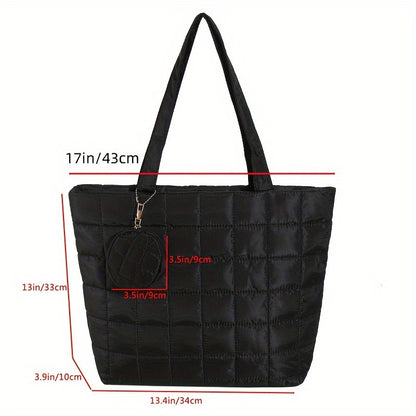 Women Puffer Quilted Tote Bag, Fashion Nylon Shoulder Bag, Soft Padded Handbag For Work School Shopping