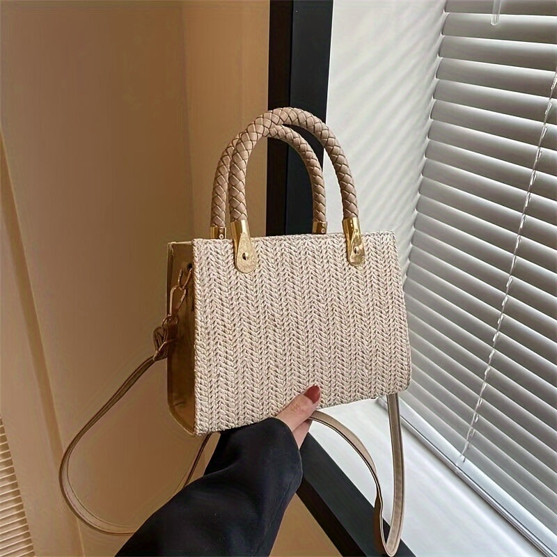 Mini Straw Woven Crossbody Bag, Fashion Simple Shoulder Bag, Women's Casual Handbag & Purse