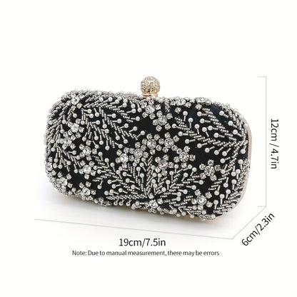 realaiot Faux Pearl & Diamond Kiss Lock Clutch Bag, Party Bag, Metal Chain Cocktail Handbag