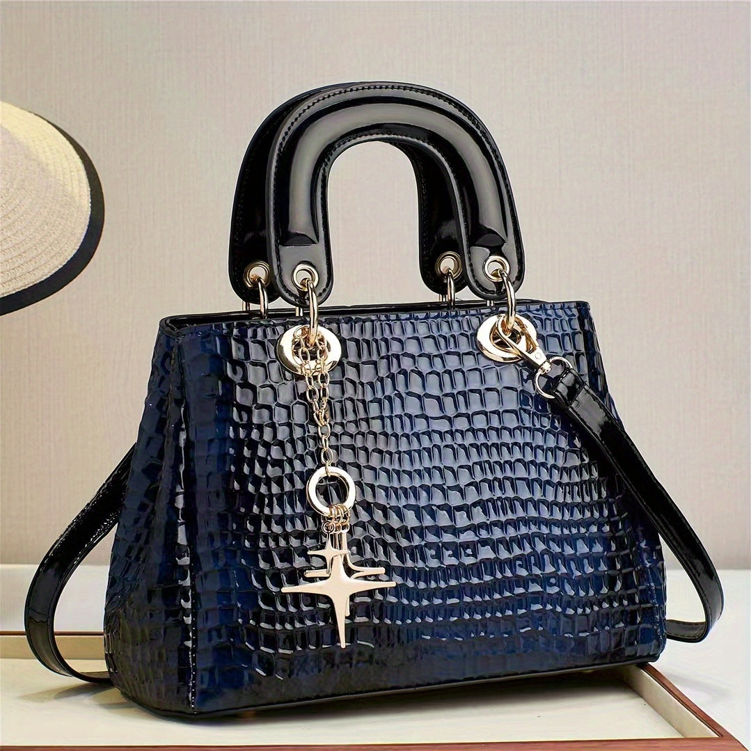 Luxury Crocodile Pattern Handbag, Gradient Crossbody Bag, Elegant Satchel Purse For Women