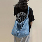 realaiot  Simple Denim Design Shoulder Bag, All-Match Large Capacity Bag, Women's All-Match Bag