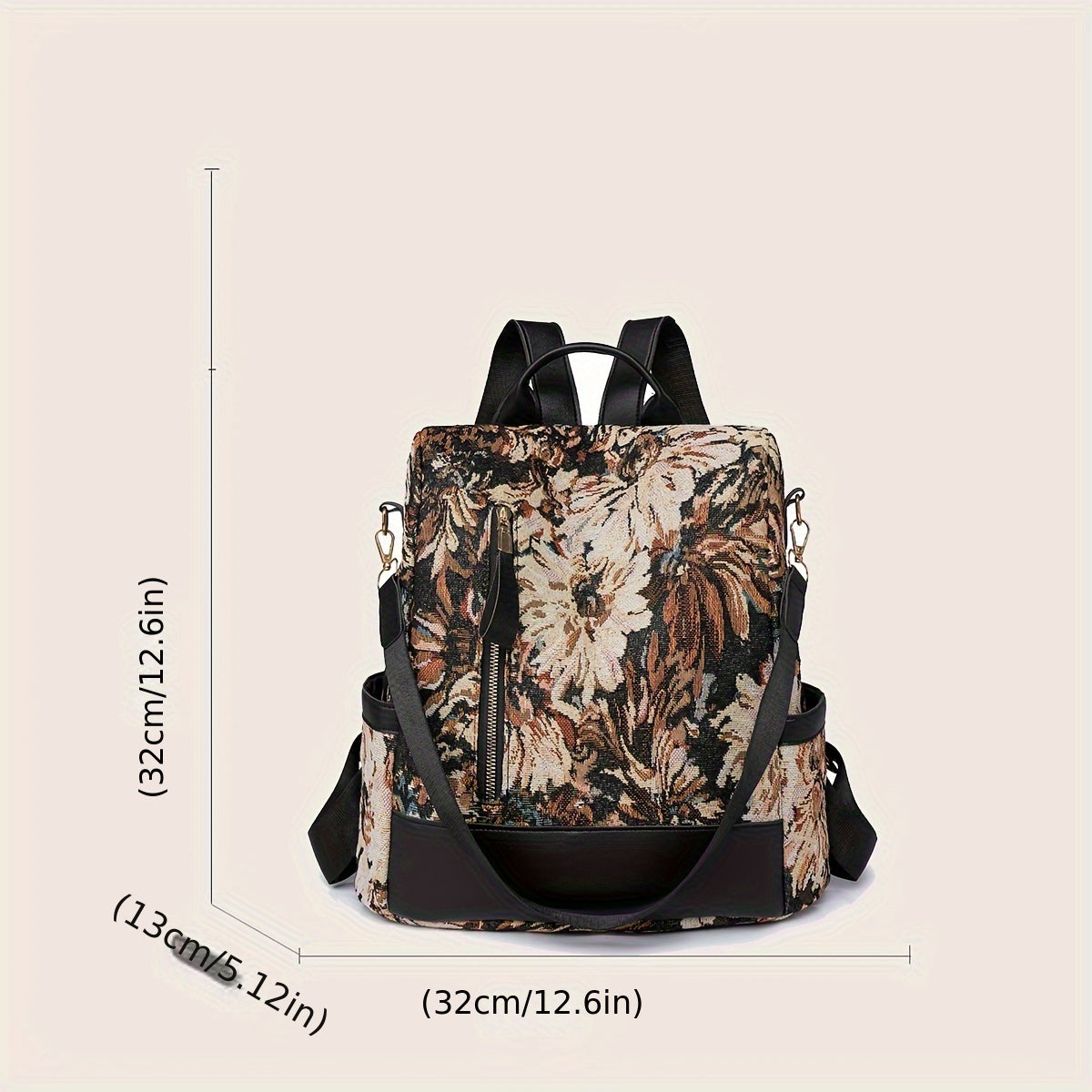 Vintage Floral Pattern Backpack, Anti-Theft Convertible Travel Daypack, Women's Fashion School Knapsack