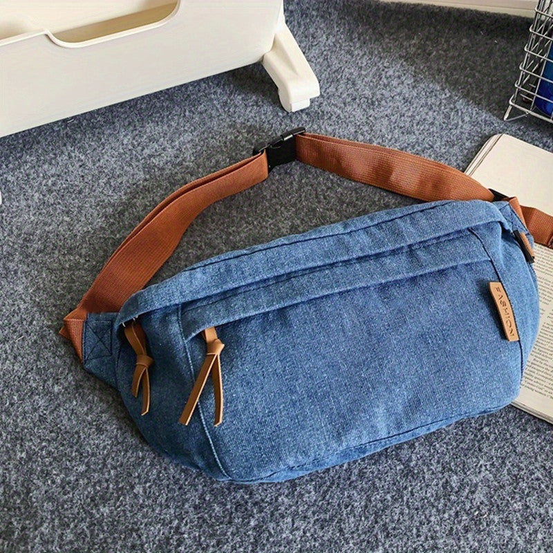 Large Capacity Trendy Outdoor Casual Chest Bag, Denim Lightweight Adjustable Strap Crossbody Bag, Portable Versatile Waist Bag