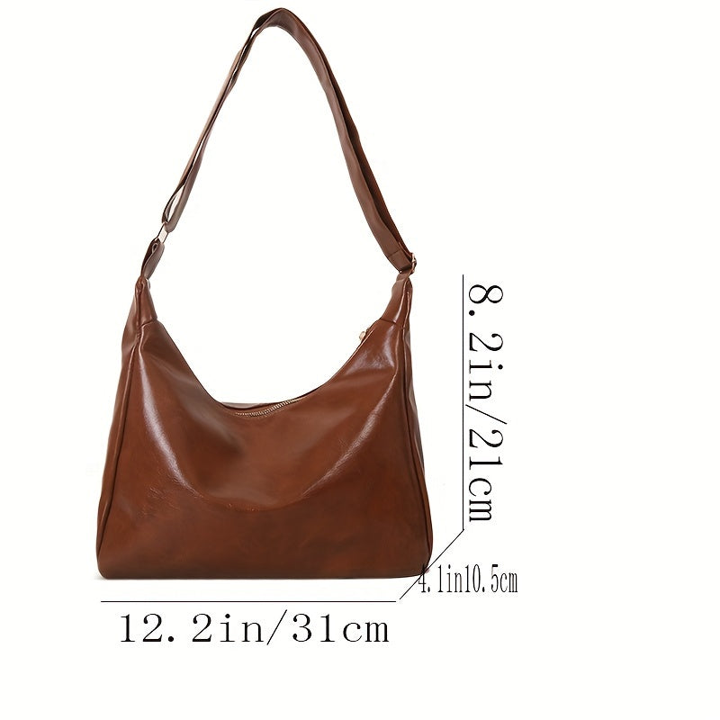 Minimalist Crossbody Bag, Retro Solid Color Shoulder Bag, Fashion Pu Leather Tote Bag For Women