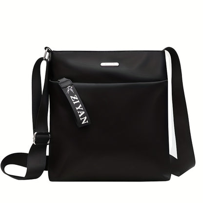 realaiot  Black Trendy Casual Square Shoulder Bag, All-Match Zipper Crossbody Purse, Outdoor Nylon Bag