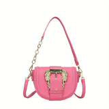 Elegant Flap Saddle Shoulder Bag, Trendy Shoulder Bag, Metal Buckle Decor Underarm Bag