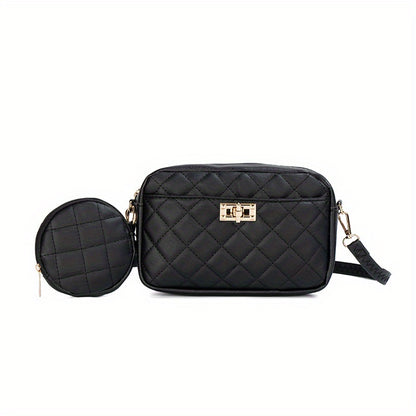 realaiot  Solid Color Quilted Bag, Fashionable Casual Shoulder Bag With Small Purse, Women's Stylish Versatile Handbag & Cosmetic Bag