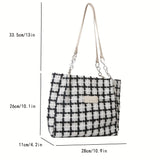 Fashion Plaid Print Tote Bag, Large Capacity Shoulder Bag, Women's Casual Handbag & Hobo Purse For Commute Work
