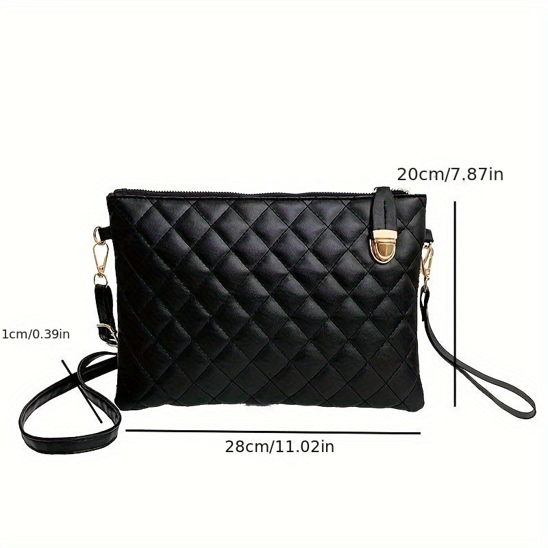 realaiot  Trendy Argyle Quilted Crossbody Bag, Simple Solid Color Zipper Clutch, Perfect Shoulder Bag For Daily Use